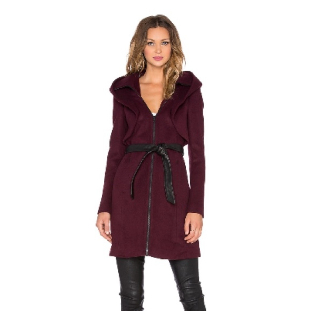 Soia & Kyo Arya Wool Blend Hooded Coat in Merlot Size Small